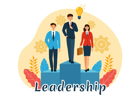 Business Leadership Vector Illustration with A Businessman Leader Helping the Team Develop Themselves to Achieve Success in a Flat Cartoon Backgroundのイラスト素材