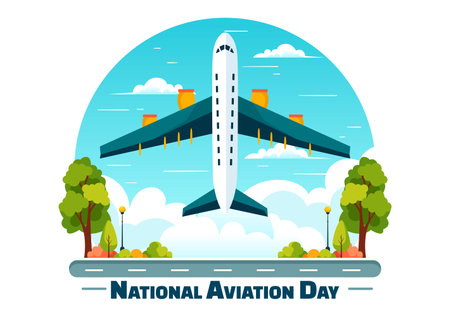 Vector Illustration for National Aviation Day featuring a Plane and Sky Blue Background to First Successful Airplane and Controlled Flight Celebrationのイラスト素材