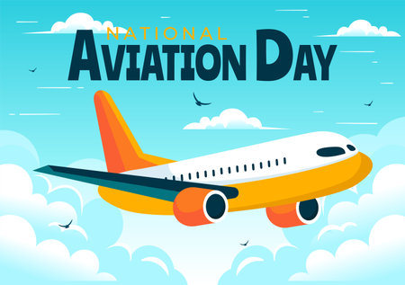 Vector Illustration for National Aviation Day featuring a Plane and Sky Blue Background to First Successful Airplane and Controlled Flight Celebrationのイラスト素材