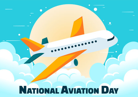 Vector Illustration for National Aviation Day featuring a Plane and Sky Blue Background to First Successful Airplane and Controlled Flight Celebrationのイラスト素材