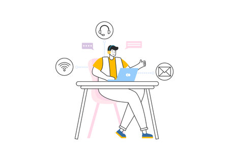 Intranet Internet Network Connection Technology Vector Illustration to Share Confidential Company Information and Website in Flat Cartoon Backgroundのイラスト素材