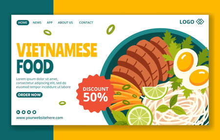 Vietnamese Food Social Media Landing Page Cartoon Hand Drawn Templates Background Illustrationのイラスト素材