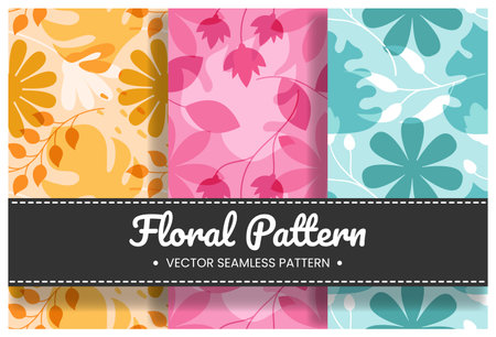 Floral Seamless Pattern Design Illustration with Blooming Branches and Leaf Flower in Hand-Drawn Cartoon Style Templateのイラスト素材