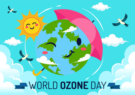 World Ozone Day Vector Illustration on September 16 To Raise Public Awareness About Of The Earth Layer And Protecting Environment in Flat Backgroundのイラスト素材