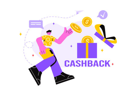 Cashback Vector Illustration with Financial Payment to Money Cashback Service for a Buyer on a Flat Cartoon Style Backgroundのイラスト素材
