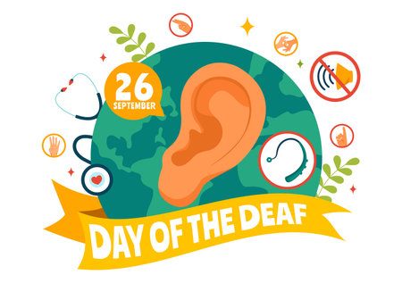 Day of the Deaf Vector Illustration on September 26 to Raise Awareness about Preventing Deafness and Ear Treatment in a Flat Style Cartoon Backgroundのイラスト素材