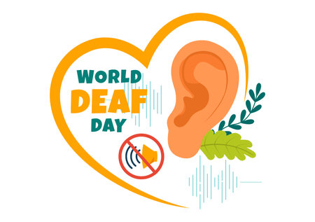 Day of the Deaf Vector Illustration on September 26 to Raise Awareness about Preventing Deafness and Ear Treatment in a Flat Style Cartoon Backgroundのイラスト素材