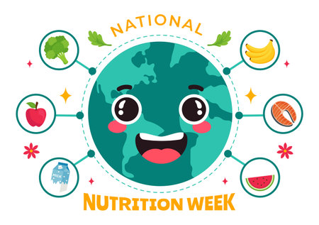 National Nutrition Week Day Vector Illustration on September 7 with Healthy Food and Lifestyle Choice such as Fruits and Vegetables in the Backgroundのイラスト素材