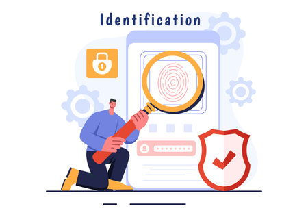 Identification Vector Illustration of an Identity Card with Photo, Document, and Information in a Face ID System on a Flat Style Cartoon Backgroundのイラスト素材