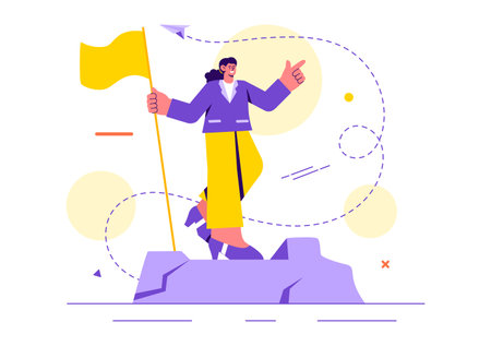 Business Leadership Vector Illustration with A Businessman Leader Helping the Team Develop Themselves to Achieve Success in a Flat Cartoon Backgroundのイラスト素材
