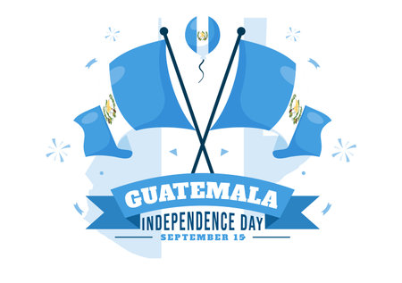 Happy Guatemala Independence Day Vector Illustration for September 15 with a Waving Flag and Ribbon in a Flat Style Cartoon Backgroundのイラスト素材