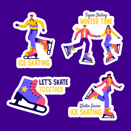 Ice Skating Label Flat Cartoon Hand Drawn Templates Background Illustrationのイラスト素材
