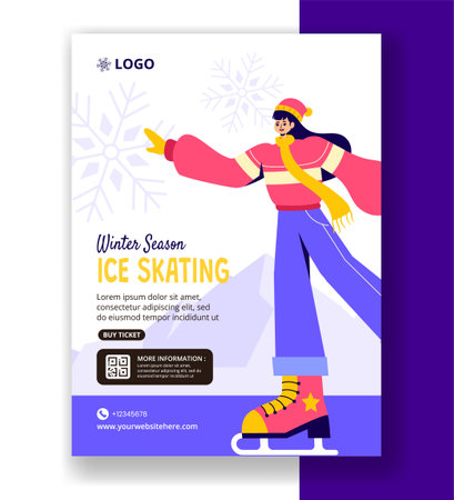 Ice Skating Vertical Poster Flat Cartoon Hand Drawn Templates Background Illustrationのイラスト素材