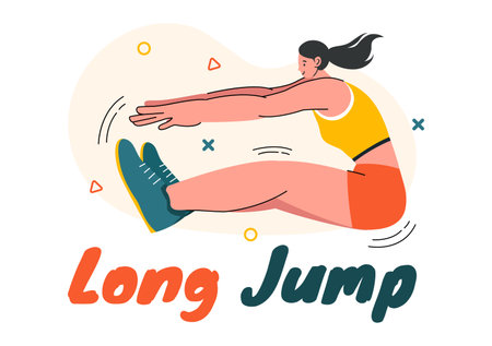Vector Illustration of an Athlete Performing a Long Jump in a Sand Pit in Sports Championship Themes in Flat Style Cartoon Backgroundのイラスト素材