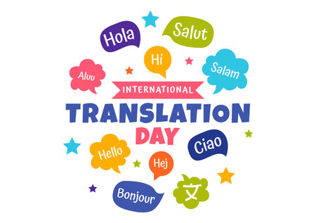 World Translator or Translation Language Day Illustration with Hello Greetings in Different Countries and Multilingual International Communicationのイラスト素材