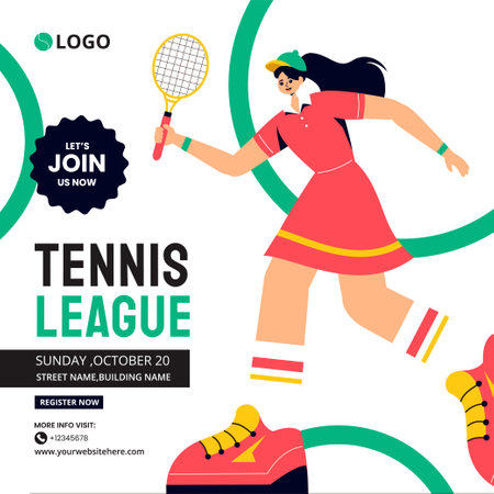 Tennis Player Sport Social Media Illustration Flat Cartoon Hand Drawn Templates Backgroundのイラスト素材