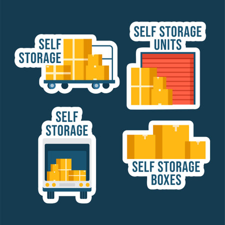 Self Storage Label Flat Cartoon Hand Drawn Templates Background Illustration