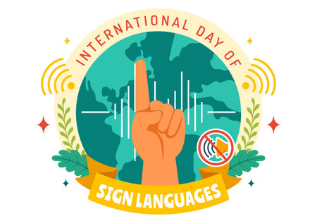 International Day of Sign Languages Vector Illustration Featuring People Demonstrating Hand Gestures and Hearing Disability in a Flat Backgroundのイラスト素材