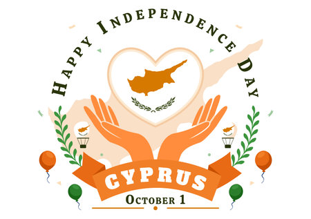 Cyprus Independence Day Vector Illustration on October 1 with Waving Flag and Ribbon in a National Holiday Flat Style Cartoon Backgroundのイラスト素材