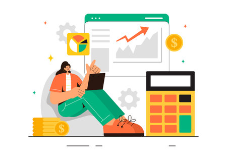GDP or Gross Domestic Product Vector Illustration with Economic Growth Columns and Market Productivity Charts in a Flat Style Cartoon Backgroundのイラスト素材