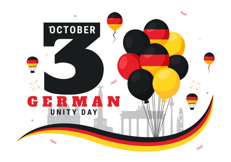German Unity Day Vector Illustration on October 3rd featuring the Germany Flag and National Landmarks in a Flat Style Background for Holiday