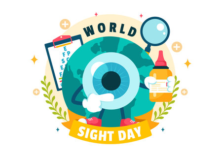 World Sight Day Vector Illustration for 10 October, featuring Vision Inspection, Blindness, and Visual Impairment in a Flat Style Cartoon Backgroundのイラスト素材