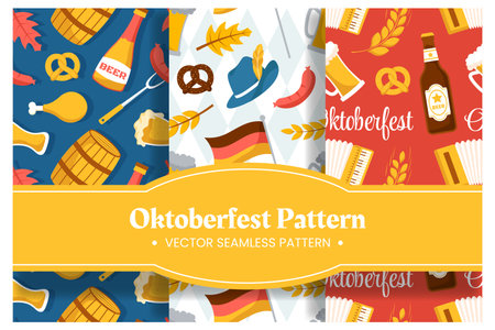 Festive Oktoberfest Seamless Pattern Design with Flat Cartoon Illustrationのイラスト素材