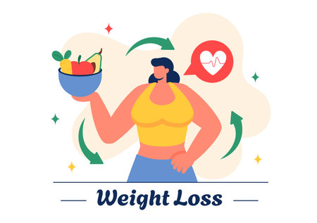 Weight Loss Vector Illustration of a Woman's Body Transformation emphasizing Fitness, Sports, Diet, and a Healthy Lifestyle in a Style Backgroundのイラスト素材