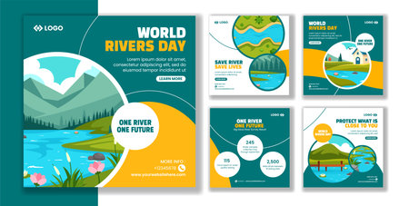 River Day Social Media Post Flat Cartoon Hand Drawn Templates Background Illustrationのイラスト素材