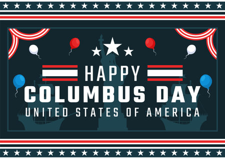 Happy Columbus Day vector illustration featuring a National USA Holiday, Showcasing a Ship and American Flag in a Flat Style Cartoon Designのイラスト素材