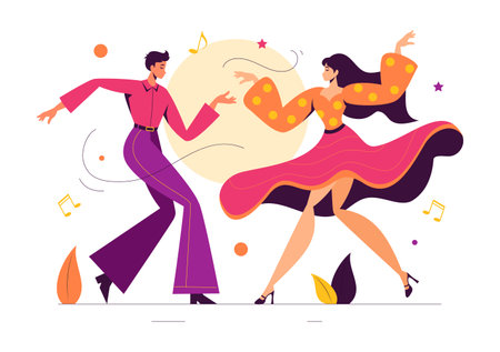 Vector Illustration of a Dancer Performing to Music in a Flat Style Cartoon Backgroundのイラスト素材
