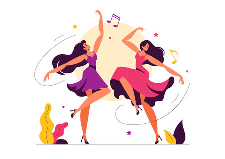 Vector Illustration of a Dancer Performing to Music in a Flat Style Cartoon Backgroundのイラスト素材