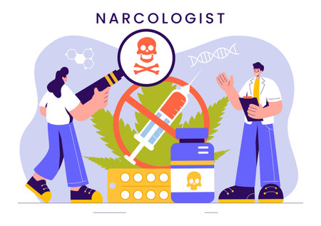 Narcologist Vector Illustration Featuring a Doctor, Drug Addiction Awareness, and Alcohol and Tobacco Issues in Healthcare in a Flat Backgroundのイラスト素材