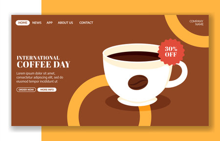 Coffee Day Social Media Landing Page Cartoon Hand Drawn Templates Background Illustrationのイラスト素材