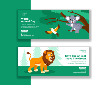 World Animal Day Horizontal Banner Flat Cartoon Hand Drawn Templates Background Illustrationのイラスト素材
