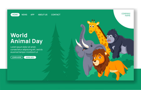 World Animal Day Social Media Landing Page Cartoon Hand Drawn Templates Background Illustrationのイラスト素材