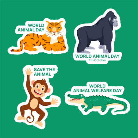 World Animal Day Label Flat Cartoon Hand Drawn Templates Background Illustrationのイラスト素材
