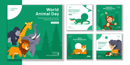 World Animal Day Social Media Post Flat Cartoon Hand Drawn Templates Background Illustrationのイラスト素材