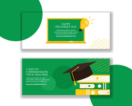 Teacher's Day Horizontal Banner Flat Cartoon Hand Drawn Templates Background Illustrationのイラスト素材