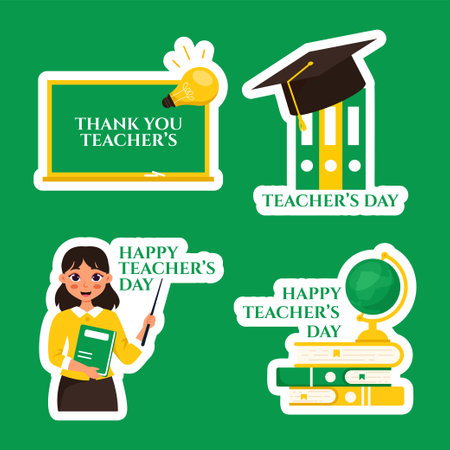 Teacher's Day Label Flat Cartoon Hand Drawn Templates Background Illustrationのイラスト素材