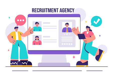 Recruitment Agency Vector Illustration featuring Managers Selecting Candidates Employee for Various Job Positions or Other Organizationsのイラスト素材