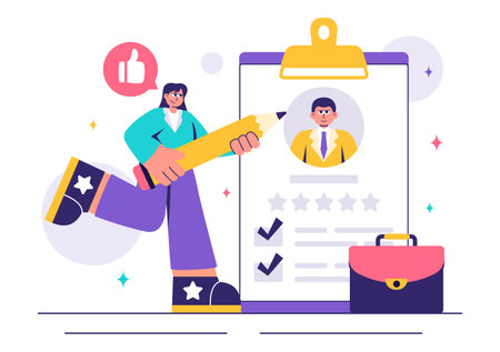 Recruitment Agency Vector Illustration featuring Managers Selecting Candidates Employee for Various Job Positions or Other Organizationsのイラスト素材