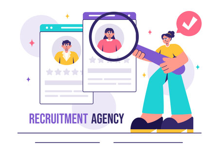 Recruitment Agency Vector Illustration featuring Managers Selecting Candidates Employee for Various Job Positions or Other Organizationsのイラスト素材