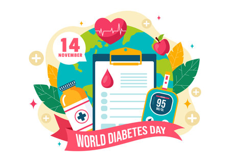 World Diabetes Day Vector Illustration on 14 November with Doctors Testing Blood for Glucose and Measuring Sugar in a Flat Style Cartoon Backgroundのイラスト素材