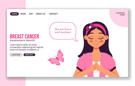 Breast Cancer Awareness Month Social Media Landing Page Cartoon Templates Background Illustrationのイラスト素材