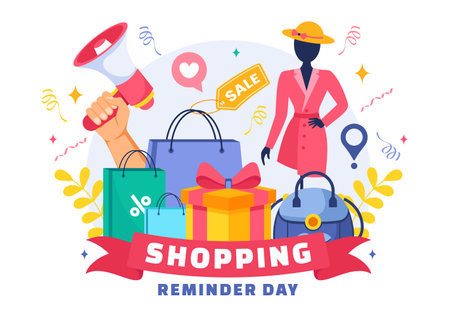 Shopping Reminder Day Vector Illustration for 26th November, featuring a Paper Bag and Items in a National Holiday Flat Style Cartoon Backgroundのイラスト素材