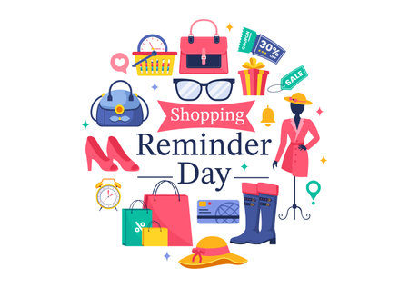 Shopping Reminder Day Vector Illustration for 26th November, featuring a Paper Bag and Items in a National Holiday Flat Style Cartoon Backgroundのイラスト素材