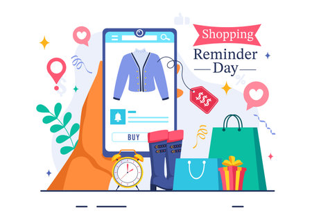 Shopping Reminder Day Vector Illustration for 26th November, featuring a Paper Bag and Items in a National Holiday Flat Style Cartoon Backgroundのイラスト素材