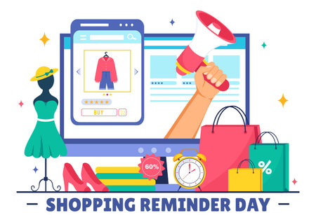 Shopping Reminder Day Vector Illustration for 26th November, featuring a Paper Bag and Items in a National Holiday Flat Style Cartoon Backgroundのイラスト素材