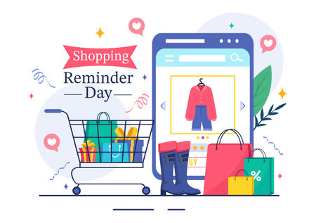 Shopping Reminder Day Vector Illustration for 26th November, featuring a Paper Bag and Items in a National Holiday Flat Style Cartoon Backgroundのイラスト素材